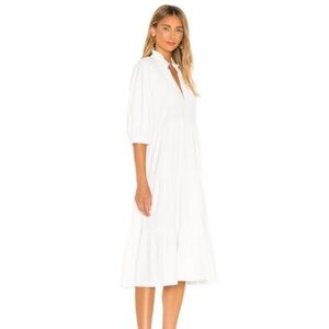 Amanda Uprichard White Tiered Midi Dress | Puff Sleeve V-Neck | Size M LIKE NEW
